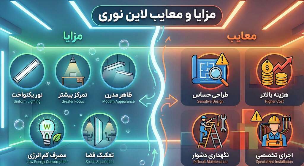 تاثیر لاین نوری بر دکوراسیون داخلی | معایب و مزایای لاین نوری 4 معایب و مزایای لاین نوزی